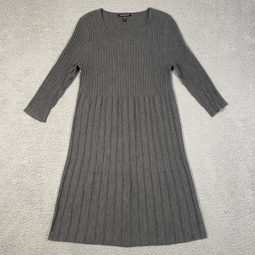 Eileen Fisher‎ Dress Womens PP (XS) Cobblestone Grey Itanian Wool Yarn Pleated